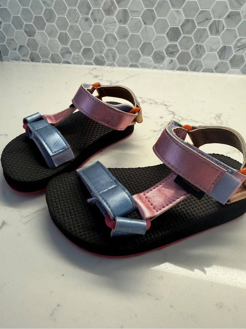 Toddler girl Metallic Pink and Blue Teva Sandals size 8